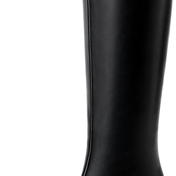 Women Knee High Boots Faux Leather Wide Calf 2 Inch Kitten Heel Square Toe - Picture 1 of 8